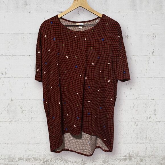 LULAROE | Irma Multicolor Geometric Red Half Sleeve Tunic Top Shirt Size S - Picture 2 of 8